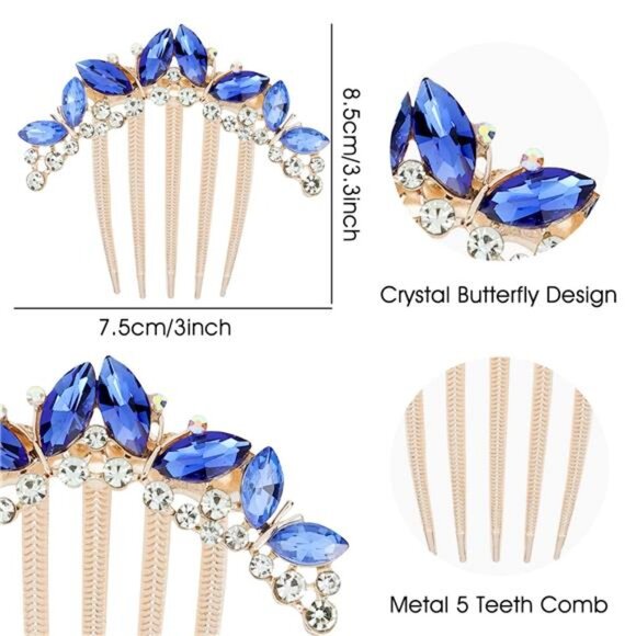Elegant Crystal Hair Combs Set - Pink, Blue, Gold - Picture 5 of 11